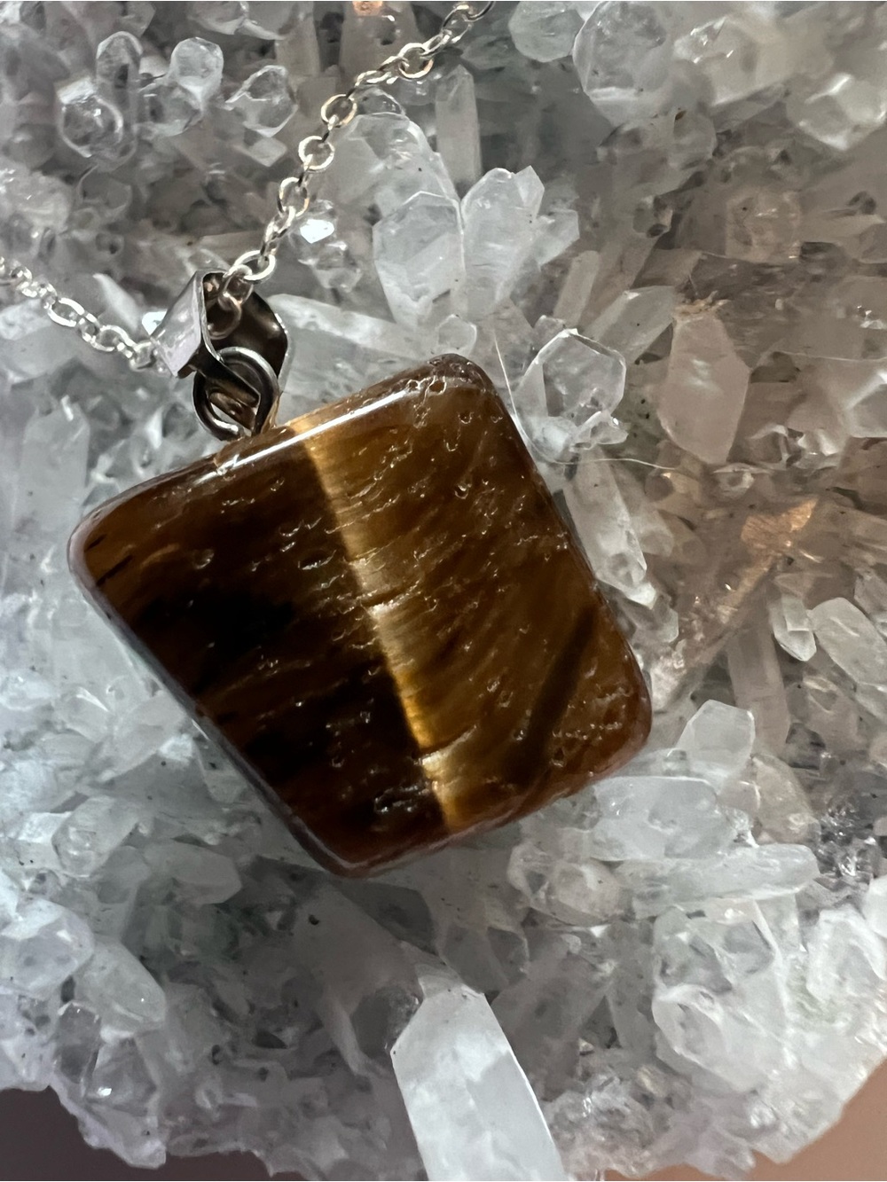 Brown Tiger Eye Square Pendant Necklace - Women Jewelry